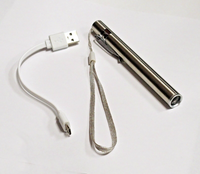 2 X LED USB Rechargeable Penlight Stainless Steel 150 Lumen W/ Clip  & Cable