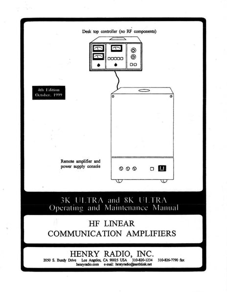 PDF Digital Manual Copy for Henry 3K Ultra and 8K Ultra High Power HF Amplifiers