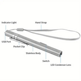 2 X LED USB Rechargeable Penlight Stainless Steel 150 Lumen W/ Clip  & Cable